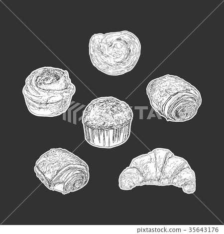 set of bakery isolated sticker , hand draw vector. 35643176