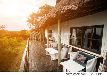 Open terrace of a cottage in the African savanna Open terrace of a cottage in the African savanna 35643953