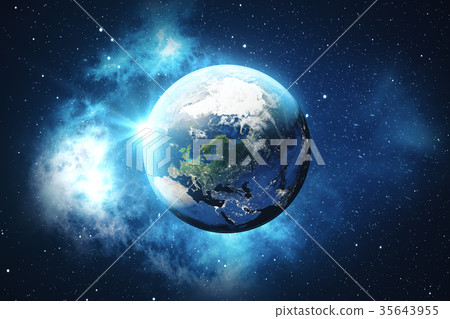 3D Rendering World Globe from Space. Blue Sunrise 3D Rendering World Globe from Space. Blue Sunrise 35643955