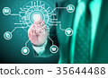 Businessman  clicks on center of a circuit panel 35644488