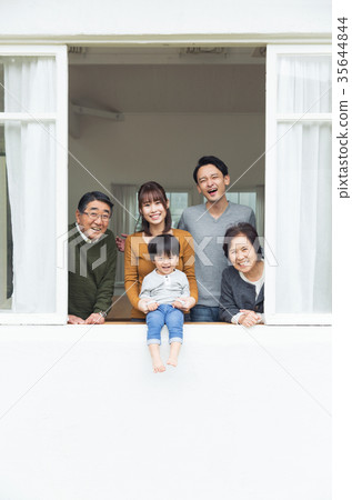 Family three generations house windows Family three generations house windows 35644844