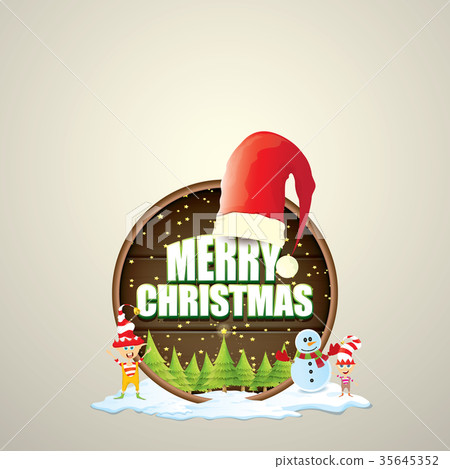 vector Christmas label with red santa hat, tree vector Christmas label with red santa hat, tree 35645352