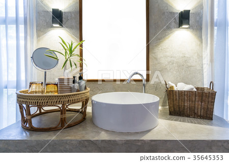 Interior of bathroom with sink basin faucet Interior of bathroom with sink basin faucet 35645353
