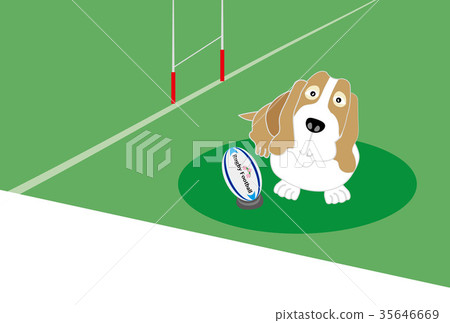 Postcard template for rugby ball and dog illustration kicks Postcard template for rugby ball and dog illustration kicks 35646669