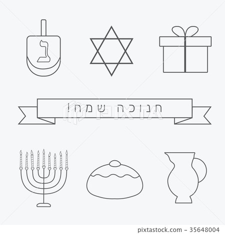 Hanukkah holiday flat design thin line icons set Hanukkah holiday flat design thin line icons set 35648004