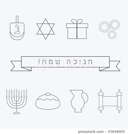 Hanukkah holiday flat design thin line icons set Hanukkah holiday flat design thin line icons set 35648005