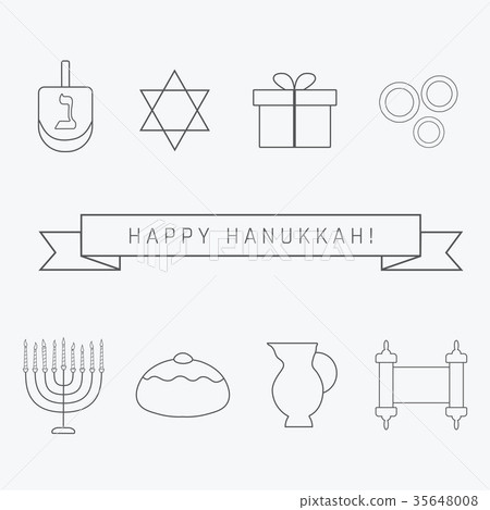 Hanukkah holiday flat design thin line icons set Hanukkah holiday flat design thin line icons set 35648008