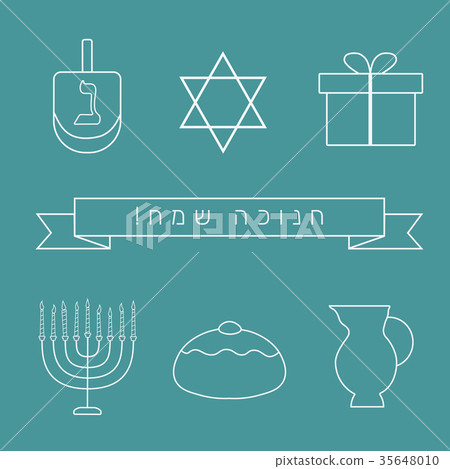 Hanukkah holiday flat design thin line icons set Hanukkah holiday flat design thin line icons set 35648010