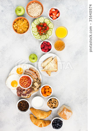 Full English breakfast, eggs, bacon, sausages 35648974