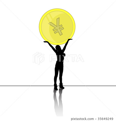 yen Chinese coin. silhouette of a girl yen Chinese coin. silhouette of a girl 35649249