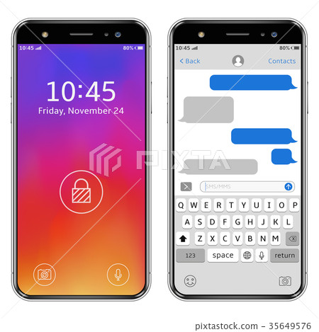 Smartphones with lock screen and chatting sms app - Stock Illustration ...
