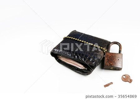 Wallet with a key lock on white background Wallet with a key lock on white background 35654869