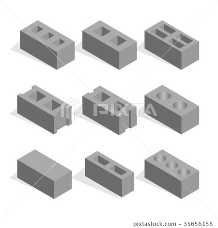 Set of isometric cinder blocks, vector  35656158