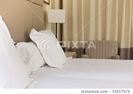 Prepared fresh bed, scene in hotel room 35657078