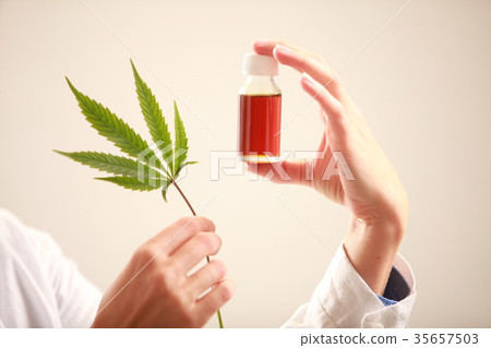 Woman doctor holding  cannabis oil 35657503