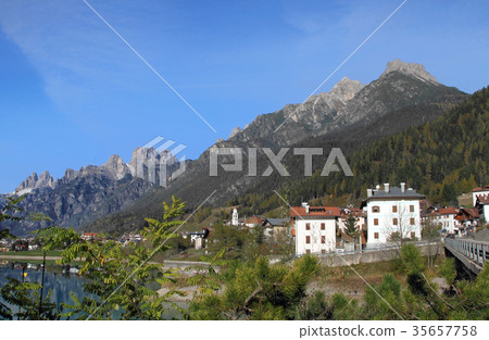 alpine village at Dolomites, Italy 35657758