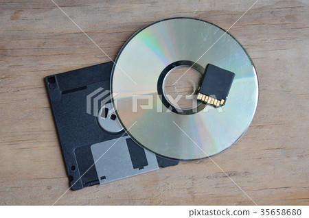 floppy disk with DVD and SD card development  35658680