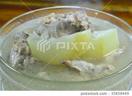 boiled winter melon with chicken bone hot soup boiled winter melon with chicken bone hot soup 35659449