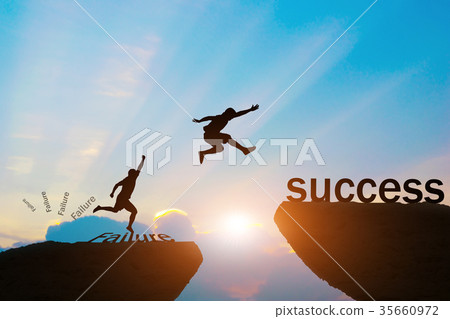 Men jump over silhouette failure to success Men jump over silhouette failure to success 35660972