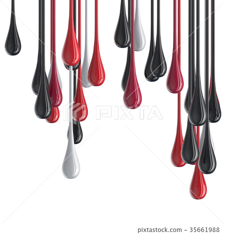 3D red, white and black glossy paint drop blobs 35661988