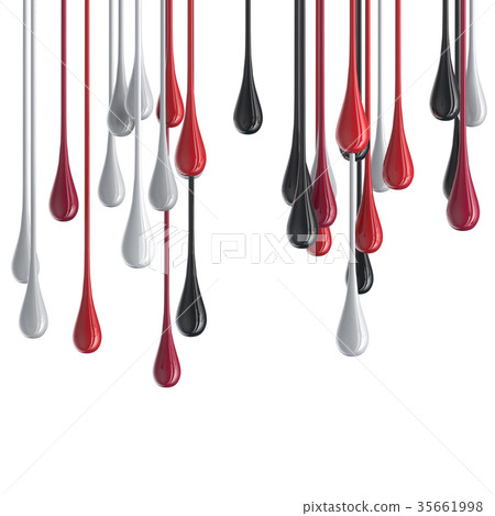 3D red, white and black glossy paint drop blobs 35661998