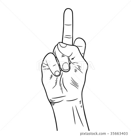 Sketch of the clenched fist with lifted by a middl Sketch of the clenched fist with lifted by a middl 35663403
