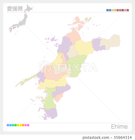Map of Ehime Prefecture (city / city / color coding) Map of Ehime Prefecture (city / city / color coding) 35664314