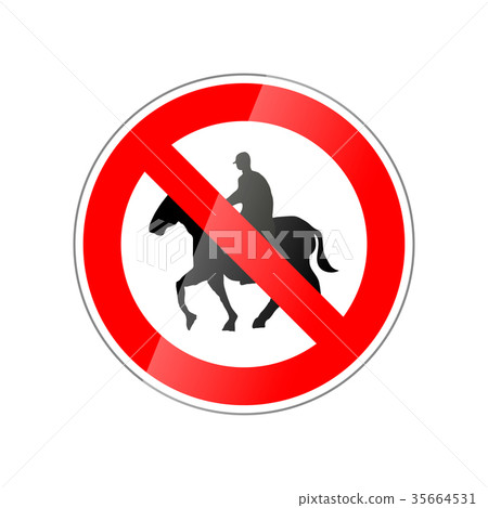 No horse ride allowed, forbidden red sign on white 35664531
