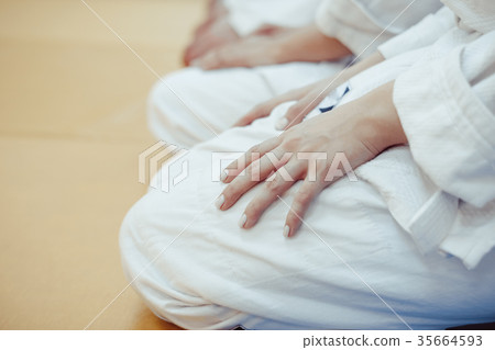 students sitting in a kimono in the gym 35664593