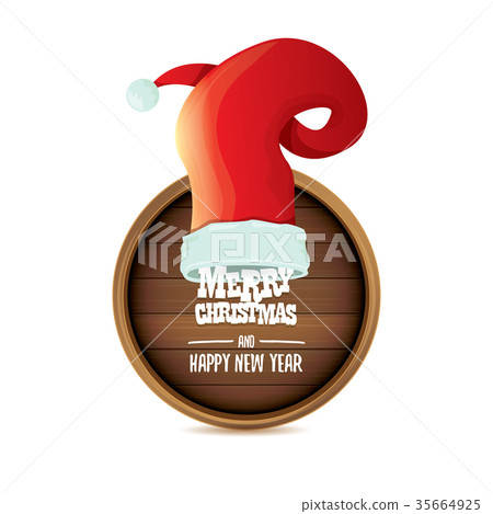 vector red Santa hat with circle wooden board sign vector red Santa hat with circle wooden board sign 35664925