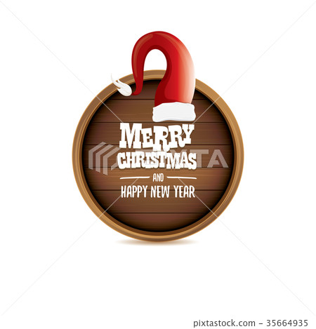 vector red Santa hat with circle wooden board sign vector red Santa hat with circle wooden board sign 35664935