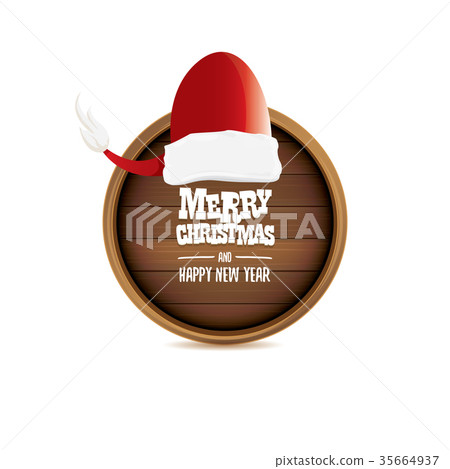 vector red Santa hat with circle wooden board sign vector red Santa hat with circle wooden board sign 35664937