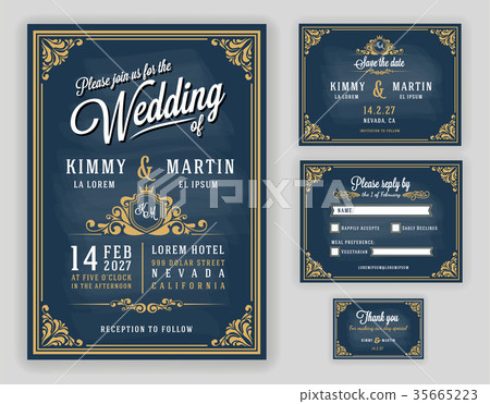 Vintage luxurious wedding invitation 35665223