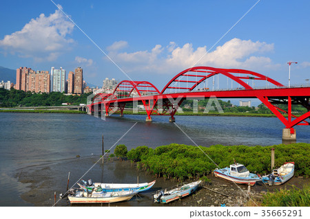 Bali Left Bank Park, Danshui River, Danshui River Bank, Danshui, Guandu Bridge, Red, Bridge, Traffic, Guandu, MRT 35665291