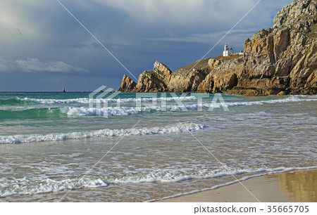 Lighthouse on rocky coast, Atlatic Ocean, France 35665705