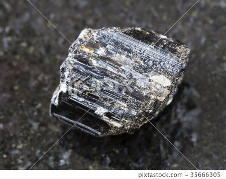 rough crystal of Schorl (black tourmaline) on dark 35666305