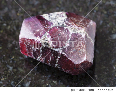 raw crystal of red garnet gemstone on dark 35666306