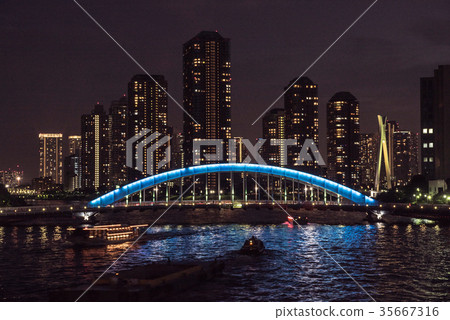 Nagayo Bridge and River City Night View Nagayo Bridge and River City Night View 35667316