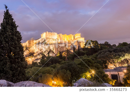 Front view of acropolis at dusk Front view of acropolis at dusk 35668273
