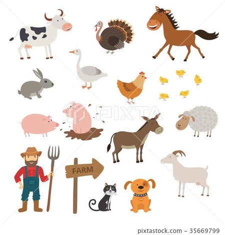 Cute Farm animals set in flat style isolated on Cute Farm animals set in flat style isolated on 35669799