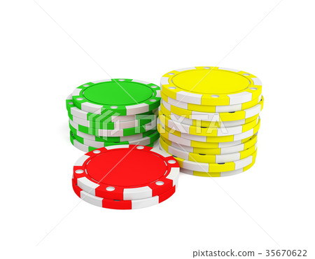 3d rendering of three stacks of gambling chips in 35670622