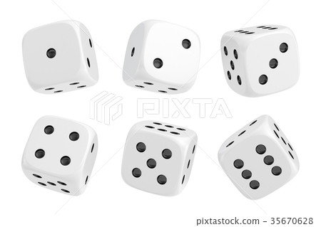 3d rendering of a set of six white dice with black 35670628