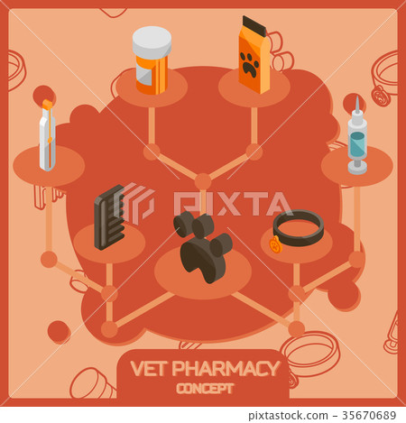 Vet pharmacy color isometric concept icons 35670689
