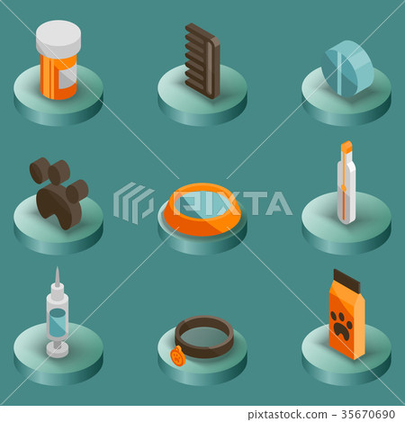 Vet pharmacy color isometric icons Vet pharmacy color isometric icons 35670690