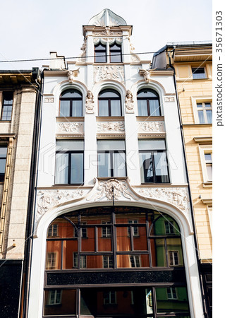 facade of old apartment house in Wroclaw city facade of old apartment house in Wroclaw city 35671303