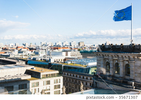 Berlin city and EU flag over Reichstag 35671307