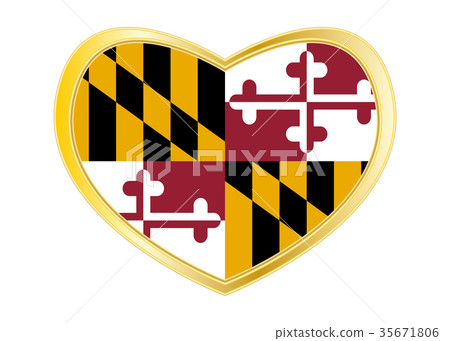 Flag of Maryland in heart shape, golden frame - Stock Illustration