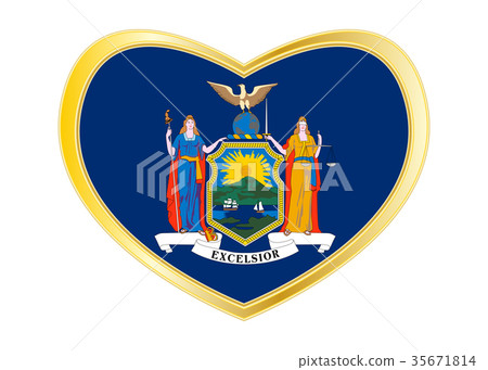 Flag of New York state in heart shape Golden frame Flag of New York state in heart shape Golden frame 35671814