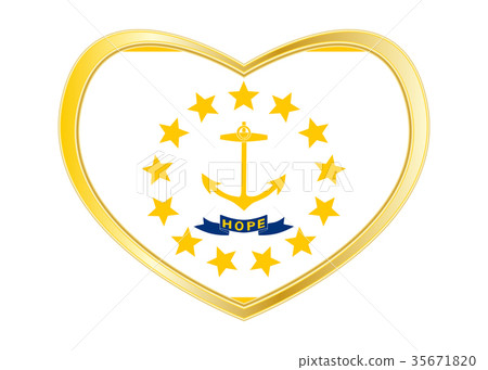 Flag of Rhode Island in heart shape, golden frame Flag of Rhode Island in heart shape, golden frame 35671820