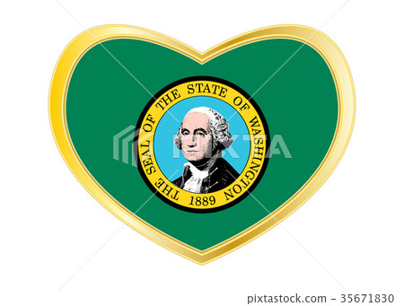 Flag of Washington state in heart shape Gold frame Flag of Washington state in heart shape Gold frame 35671830